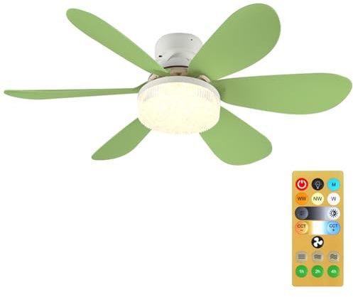 RuiDay Ventilador de techo con luz, 52cm 40W Luz de Ventilador de techo en forma de flor LED, Con mando a distancia, base E27, 3 tonos, brillo Regulable,Tres velocidades del viento (Verde)