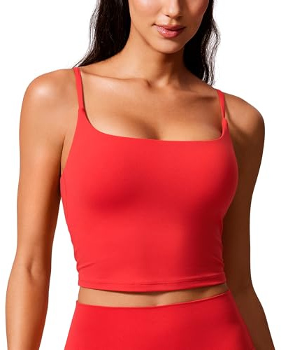CRZ YOGA Butterlift Mujer Cuello Redondo Línea Larga Sujetador Deportivo Espalda en U Crop Top Rojo Profundo 38