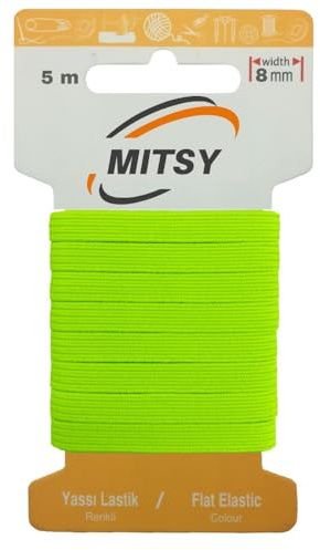 MITSY slitstarka gummiband för sömnad breda 8 mm 5 m neon gul stark gummisnodd för byxgummi hushåll gör-det-själv hantverk tyger för sömnad