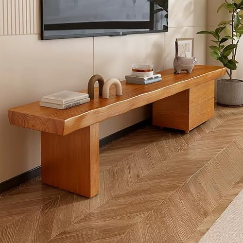 JIAOCKJIAO Meuble TV Bois, Banc TV avec 2 Tiroirs de Rangement, Console-multimédia Moderne, Table TV, Meubles de Maison, for Salon, Chambre À Coucher(Wood Leg,47''/120cm)