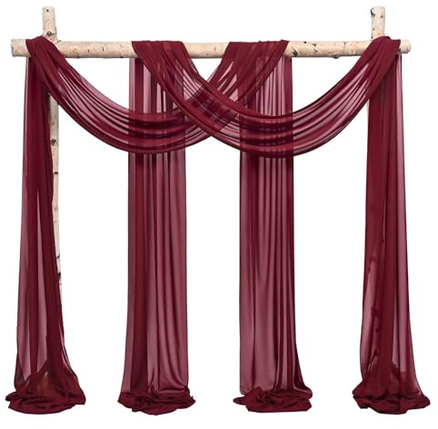 Showgeous 2er-Set Chiffon für Hochzeitsbogen,Bordeauxrot,73×610cm