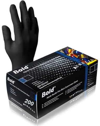Janit-X All your Janitorial needs Powder Free Black BOLD Nitrile Gloves | Examination Gloves | 2 x 100's | Beaded Cuff | Latex Free | (Extra Large)