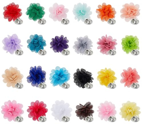 SUPERFINDINGS 24 Stück Ansteckblumen Gewebte Satinblume Boutonniere Anstecknadel Zierliche Rosenbrosche Für Anzug Handgefertigte Spitzenblumenbrosche Für Hochzeitsgarn Mehrblättrige Blumenanstecker