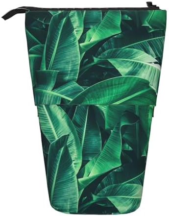 Lixlzh Trousse à crayons télescopique en polyester avec imprimé feuille de bananier tropicale, boîte de rangement de bureau, noir, taille unique, art déco, Noir , Taille unique, Art Déco