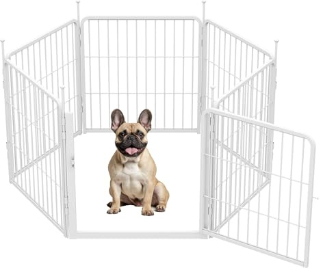 SunsGrove Dog Playpen Indoor, 24 Inch 6 Panels Puppy Playpen with Wider Door for Small and Puppy Dogs, Easy Setup Anti-Rust Pet Fence, White