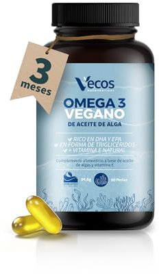 Omega 3 vegano OMEGATEX® con DHA y EPA de algas marinas – Cápsulas vegetales con Vitamina E Natural – 90 perlas