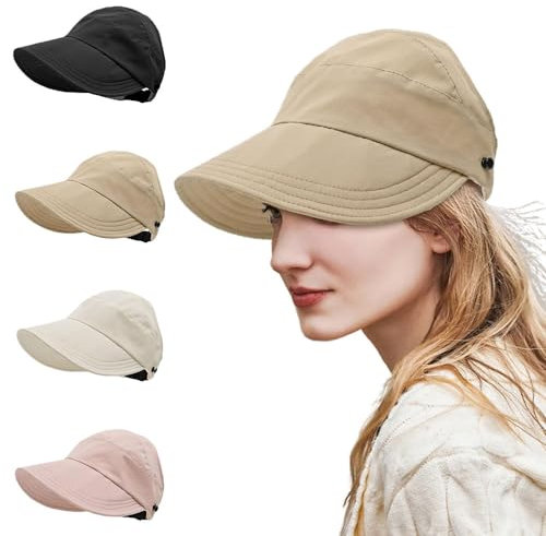 Outdoor UV-Schutz Hollow Top Sonnenhut, 2025 Neuest Sonnenhut Damen, Hochwertig Visor Cap Damen, Faltbar Tragbar Fischerhut mit Breite Krempe (DE/NL/SE/PL, Alphanumerisch, Einheitsgröße, Khaki)