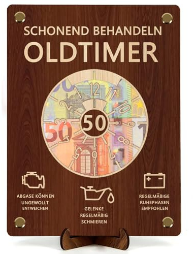 50 Geburtstag Geldgeschenke für Männer und Frauen, Clock style Holz Geburtstag 20 x 15 cm mit Ständer, 50 Geschenke Geschenkverpackung, Witzige Holz Geldgeschenke