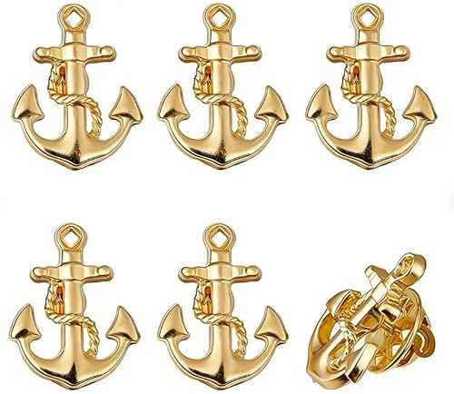 DICOSMETIC 6/8 Stück Anker Brosche Reversnadel Platin/Golden Anker Schmucknadel 21x16mm Matrosen Nadeln Legierung Metall Nadeln Männer Frauen Broschen Accessoires Für Rucksäcke Hut Hemden Taschen