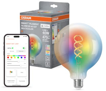 OSRAM Lampada LED SMART+ Globe 125 E27 filamento | SMART+ MATTER Filament Multicolor Classic, LED Lamps, Chiaro, 15000 h, confezione da 1