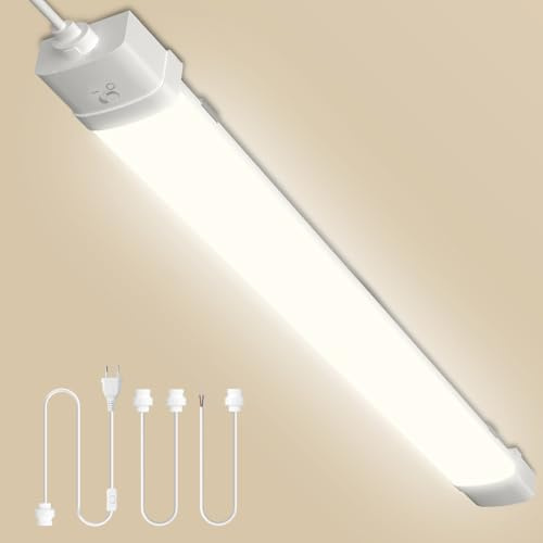 Plafoniera LED impermeabile da 115 cm, 40 W, 4000 lm, luce bianca calda 3000 K, tubo fluorescente, illuminazione per officina con sensore radar, barra luminosa per garage, ufficio, cucina, cantina.