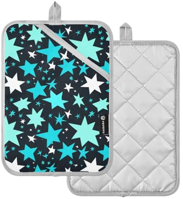 Presine per cucina alla moda turchese stelle blu scuro presine con tasche pastiglie forno confezione da 2