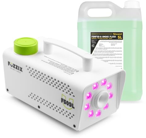 Fuzzix F509LW Nebelmaschine Mini mit LED Lichteffekt und 5 Liter Nebelfluid, 500 Watt mit Fernbedienung, Rauchmaschine Party, Smoke Machine mit 9 LEDs RGB, Hochzeiten, Nebelmaschine Halloween Party