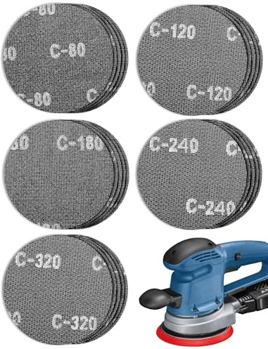BESPOTCL Reti abrasive, Ø 150 mm, , 50 pezzi, K80 K120 K180 K240 K320, set di dischi abrasivi per levigatrice a soffitto, levigatrice a collo lungo