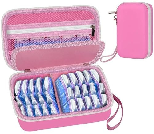 GWCASE Daily Contact Lens Case Fits 30+ Disposable Daily Lenses, Portable Contact Lens Storage Organizer with Mesh Pocket, Travel Contact Solution for Cosmetic Lens & Accessories- Pink (Case Only)