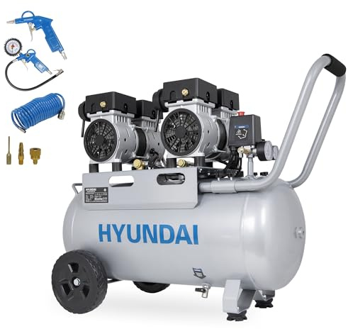 HYUNDAI Silent Kompressor SAC22050 | 50L Kessel | 2.2kW (3PS), 9bar | 384 L/Min Ansaugleistung | Luftkompressor leise, ölfrei | 1 Anschluss | geräuscharmer Flüsterkompressor | mit Zubehör