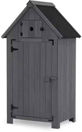 Divit Gartenschrank Geräteschuppen Holz Gartenhaus, Grau, 65x46x137cm | wetterfest