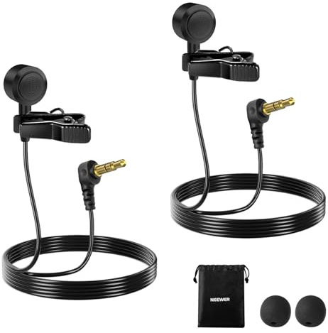 NEEWER ø9.7mm Lavalier Microphone (2 Pack), 3.5mm TRS Clip On Lapel Wired Omnidirectional Condenser Lav Mic with 1.5m Cable & Windscreen for Video Recording, Vlogging, Filming, LM10