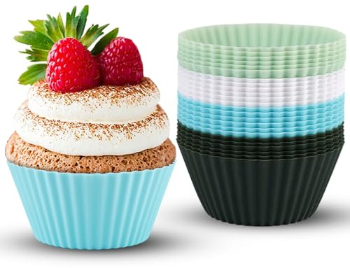 24 Pezzi Pirottini Silicone, 7 cm Stampini Muffin Silicone, Antiaderente Stampi Muffin Silicone, Riutilizzabili Pirottini Muffin, Stampi per Cupcake, senza BPA, 4 Colori, per Torte, Creme e Budini