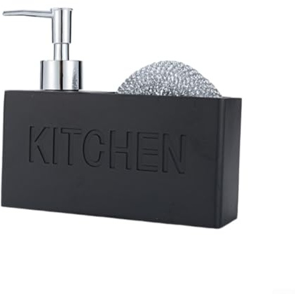 Dispenser di sapone con supporto per spugna per bagno e lavello della cucina, struttura in resina progettata per massimizzare lo spazio sul bancone (nero)