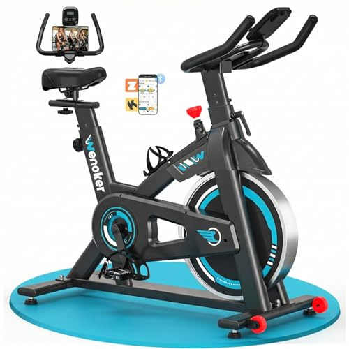 2026 Neu Wenoker Heimtrainer Fahrrad mit App, Einstellbarer Widerstand Hometrainer Fahrrad, Leise & Bequem Ergometer Heimtrainer mit Hantelablage, LCD-Display, Tablet-Halterung, Bis 160KG Blau