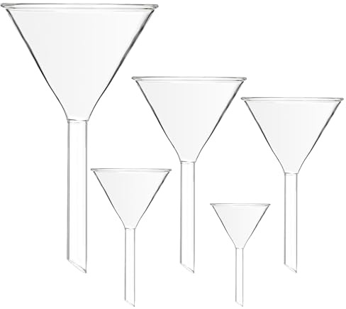 Veemoon Embudo de Vidrio Triangular para Laboratorio, Embudos para Cocina, Filtrado y Transferencia de Líquidos, 5 Piezas, Alta Resistencia Química
