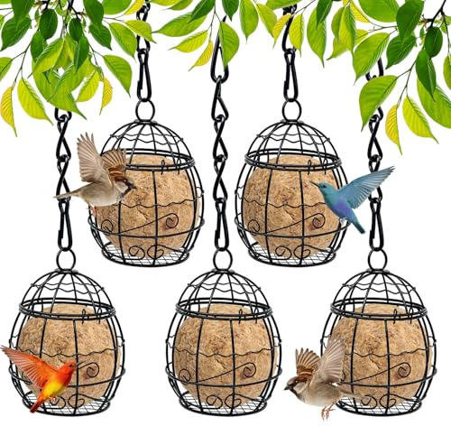 Vogelfutterspender, 5 Stück Meisenknödelhalter mit S-förmiger Haken, Futterspender Vögel für Wildvögel Garten Spatzen(Schwarz, Durchmesser 7cm)