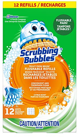Scrubbing Bubbles Fresh Brush Toilet Cleaning Flushable Refills, Citrus Scent, 12 Refills Total