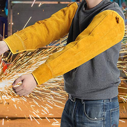 ChaRLes Long Split Cuir De Vachette Soudure Manches Mig Tig Arc Protection Thermique Bras De Sécurité