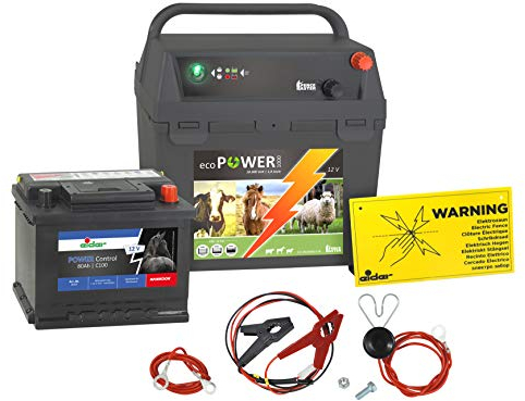 Eider Weidezaungerät ecoPOWER1000-12 Volt mit 80 Ah Akku - Gerät mit Tiefentladeschutz & praktischen Batteriefach