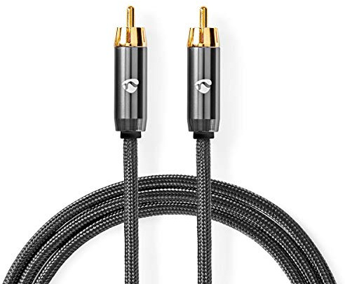 Nedis Câble subwoofer | RCA Mâle | RCA Mâle | Plaqué Or | 3.00 m | Rond | 4.5 mm | Anthracite/Gris Bronze | Boite de Couverture