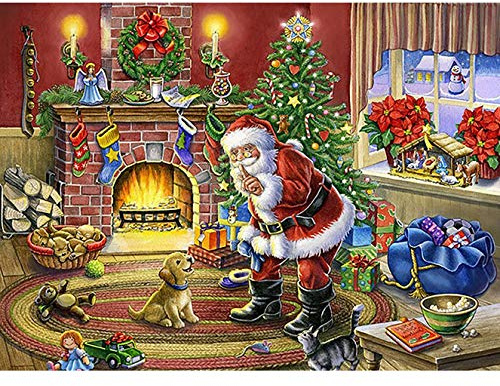 Bimkole 5D DIY Diamond Painting Mal-Kits Weihnachtsmann, Weihnachtsbaum Hund Diamond Art Picture Vollbohrkristall Strass Diamanten Stickereien Kreuzstich Mosaik Kunst für Home Wanddekorationa 30x40cm