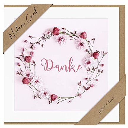 bsb - Dankeskarte mit Blumenkranz-Motiv - Nature Card - Nachhaltige Grußkarten - Karten mit Umschlag - Geschenk beste Freundin oder Freund - Karte Liebe & Freundschaft 15,5 x 15,5 cm