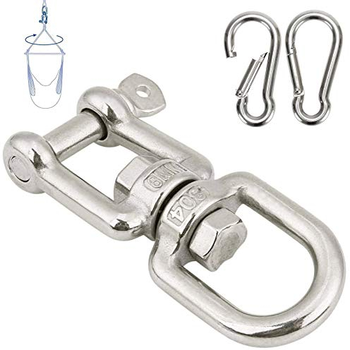 WZYTEU 304 Stainless Gancio Girevole, Ganci Girevoli Doppia estremità per Sedie Sospese, Sacchi da Boxe, Altalena sospesa, Industria, Viaggi, con 2 Fibbie da Trekking M8