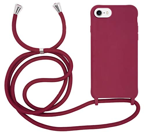 MyGadget Handykette für iPhone 6 | 6s | 7 | 8 | SE 2020 | SE 2022 - [ Hülle mit verstellbaren Band ] - TPU Handyhülle mit Handyband zum Umhängen - Kordel Schnur Case Schutzhülle - Bordeaux Rot