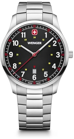WENGER Herren Armbanduhr City, Swiss Made, Analog Quarz, Wasserdicht, Edelstahl-Armband