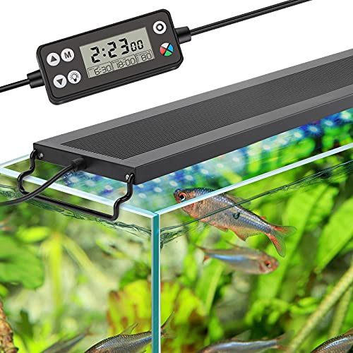 hygger Auto On Off LED Aquarium Light, Full Spectrum Fish Tank Light with LCD Monitor, 24/7 Lighting Cycle, 7 Colors, Adjustable Timer, IP68 Waterproof, 3 Modes for 12-18 Freshwater Planted Tank