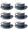 CHILDIKE Porcelain Coffee Cups and Saucers Set of 6 with Gold Spoon 220 ml/ 8 Ounce, Ceramic Grey Cups for Tea Cappuccino Espresso