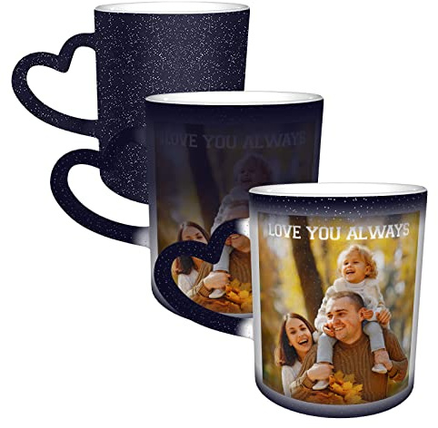Naispanda Herz Kaffeetasse Becher Zaubertasse mit Foto Bedrucken Lassen Magic Mug Personalisieren Fototasse Zauberbecher Selbst Gestalten Tasse Personalisiert Zaubertasse Bedruckt Kaffeebecher Blau