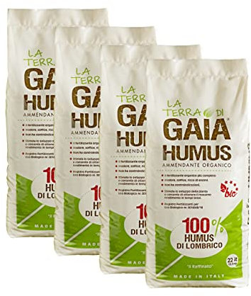 La Terra di Gaia 100% Humus di Lombrico - Fertilizzante Biologico PREMIUM - 4 sacchi da 22 l (tot 50 Kg)