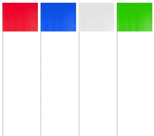 IKAYAS Lot de 100 drapeaux de marquage pour pelouse, 10,2 x 12,7 cm, petit drapeau de cour en PVC sur fil d'acier de 38,1 cm, drapeaux de jardin (bleu, vert, blanc rouge)
