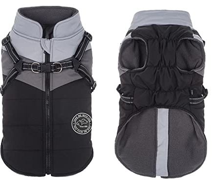 Savlot Wasserdichter Hundemantel Winter Warme Jacke Winddichte Haustierkleidung Hundejacke Outfit für kleine mittelgroße Hunde mit Geschirr Reflektierende Hundemäntel S