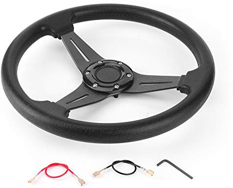 Volante Sportivo 14 Pollici / 350 Mm, Lega di Alluminio + Volante Antiscivolo in PU, Accessori di Modifica Universali, Adatto per la Maggior Parte dei Veicoli, Corsa(Nero)