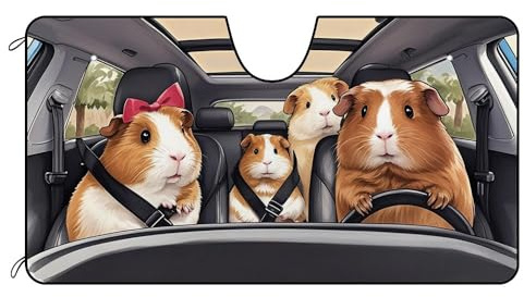 BAGEYOU Car Front Windshield Sunshade Guinea Pig Family Decor Vehicle Sun Shade Visor UV Ray Reflector Sun Protector, Keep Vehicle Cool, 55 x 30