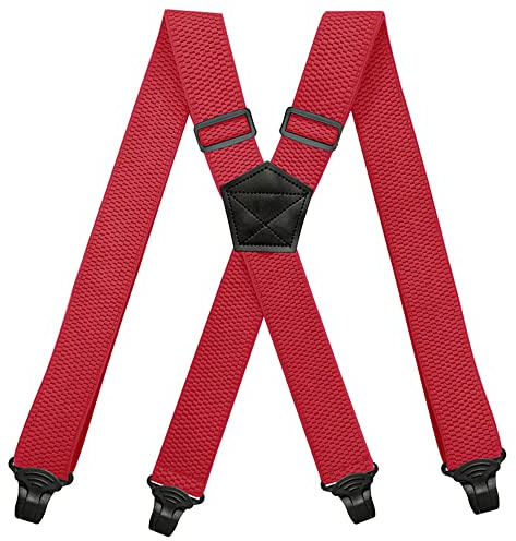 YYKSYDPT Bretelle da uomo con 4 clip in plastica molto resistenti, 38 mm di larghezza, bretelle regolabili a X Style, Rosso, Taglia unica