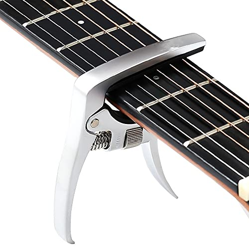 BAtlam Gitarren-Kapodaster, verstellbares Gitarrenzubehör, für Akustikgitarre und E-Gitarre, Holz (Silber)