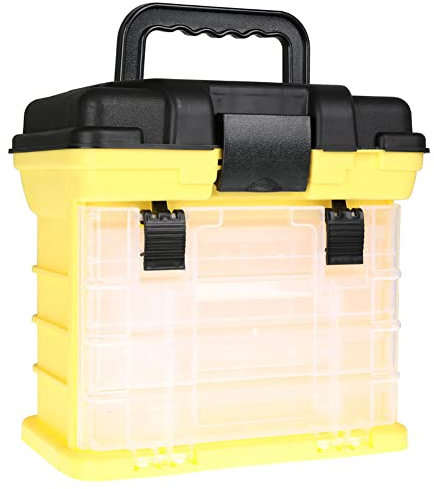 4 Lagen Angelkoffer mit Griff,Tragbarer tragbarer Köderkoffer mit großem Fassungsvermögen und hoher Festigkeit,Aufbewahrung von Angelködern für Süß- und Salzwasser Gelb