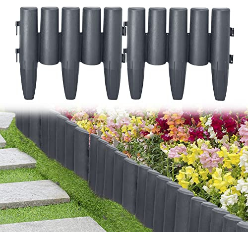 UISEBRT Rasenkante Kunststoff 25,2m Holz Optik Beeteinfassung Mähkante, Beetumrandung Rasenkante Wetterfest Gartenpalisade Garden Border Beetzaun, 1 Element (L x H): 28 x 24cm, Anthrazit