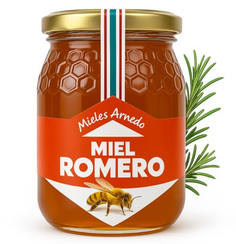 Familycom Miel de Abeja Pura 100% Natural, Miel de Azahar, Encina, Romero y Tomillo. Cruda 1Kg Sin filtrar, Alta Concentración de Minerales (Romero)