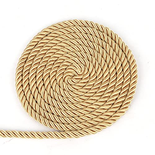 BEL AVENIR Cordoncino intrecciato da 6 mm, 15 m, decorativo, in nylon, fatto a mano, per cucito, artigianato, tappezzeria, decorazione per la casa (oro)